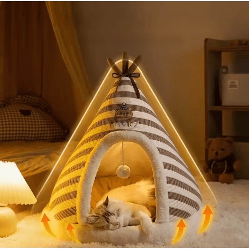 SelfWarming Plush Cat Tent Bed Cozy Winter House For Indoor Cats Small Dogs 5
