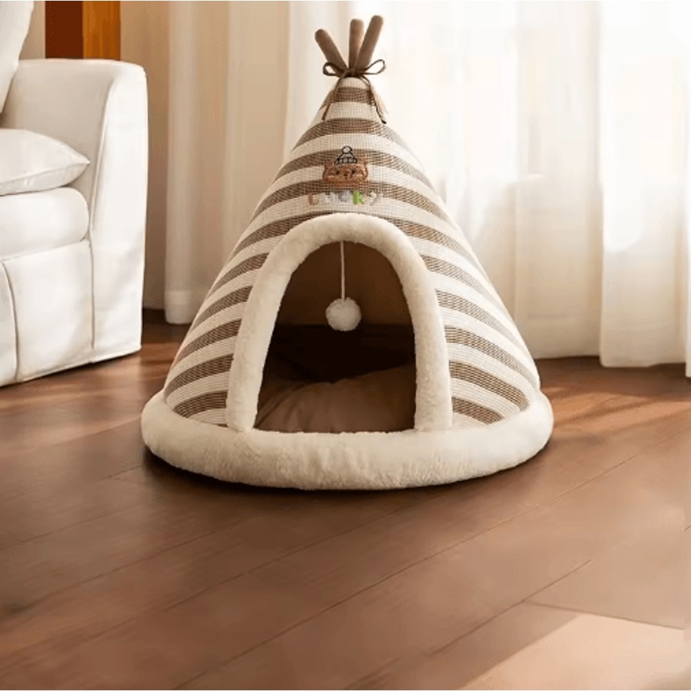 SelfWarming Plush Cat Tent Bed Cozy Winter House For Indoor Cats Small Dogs 6
