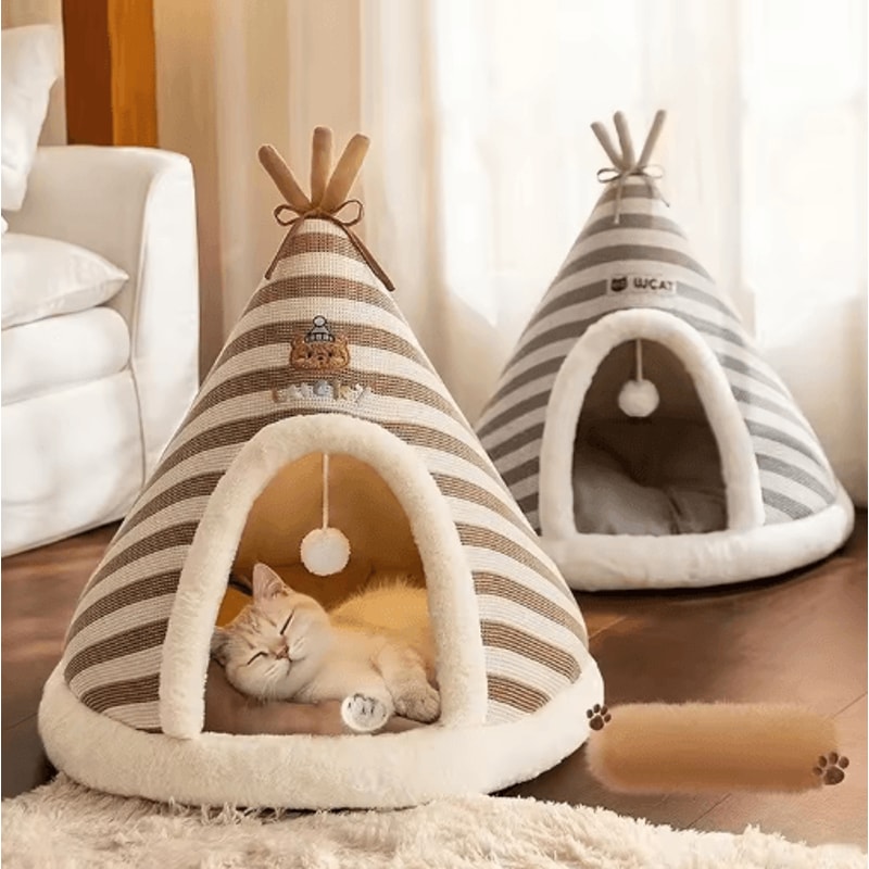 SelfWarming Plush Cat Tent Bed Cozy Winter House For Indoor Cats Small Dogs 0