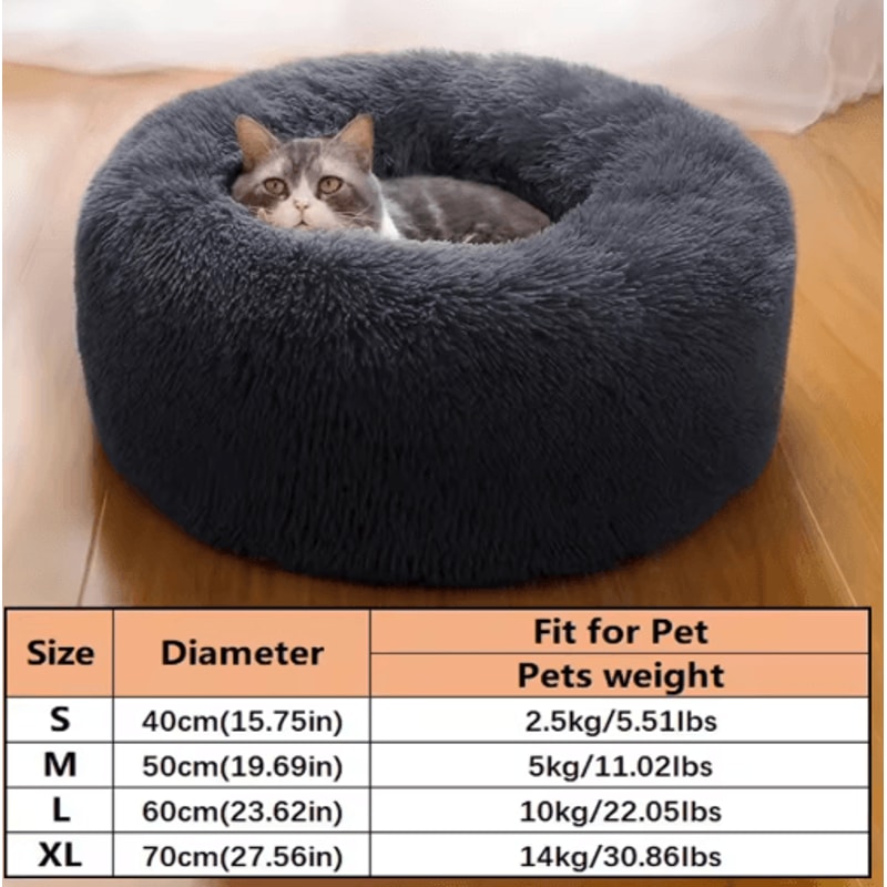 Soft Long Plush Donut Pet Bed Warm Faux Fur Sleeping Nest For Cats Small Dogs 3