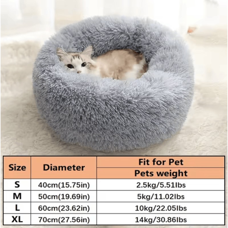 Soft Long Plush Donut Pet Bed Warm Faux Fur Sleeping Nest For Cats Small Dogs 4