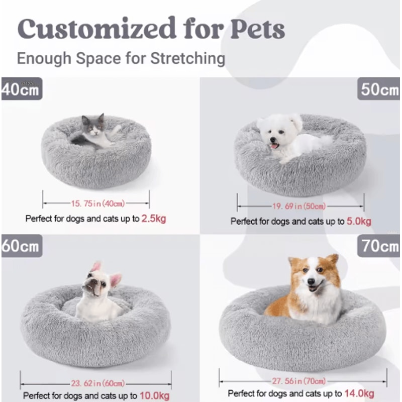 Soft Long Plush Donut Pet Bed Warm Faux Fur Sleeping Nest For Cats Small Dogs 7