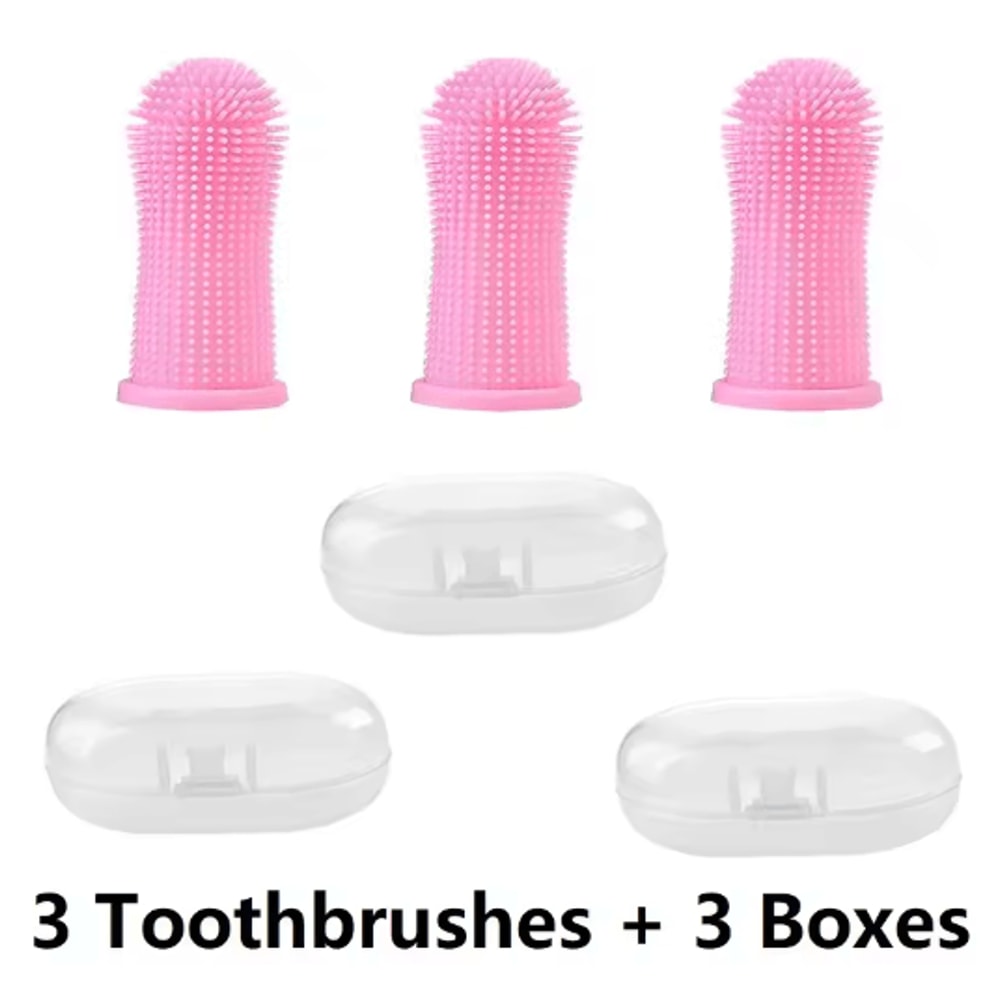 3PCS Pet Finger Toothbrush Set Soft Dental Cleaning Brush For Dogs Cats 1