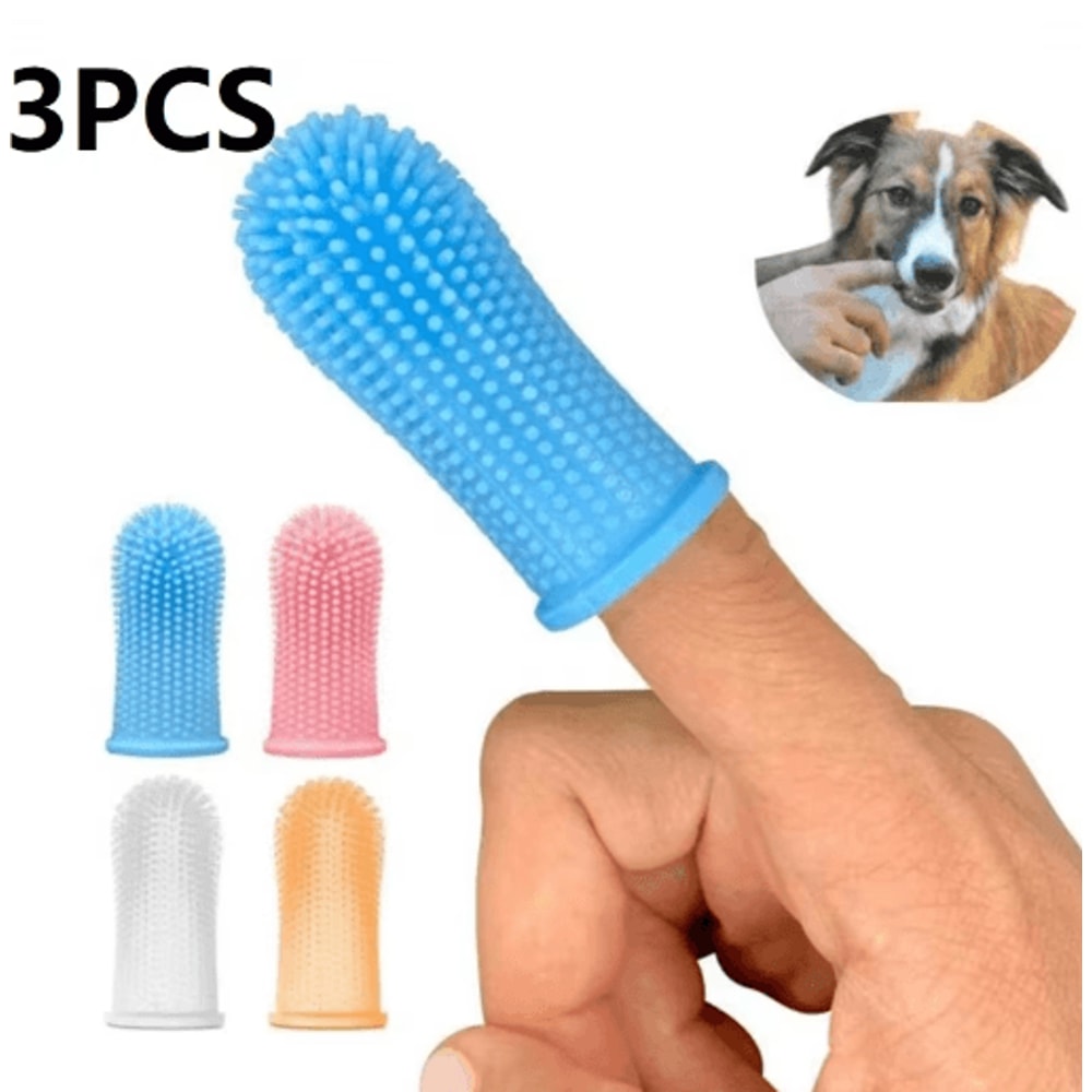 3PCS Pet Finger Toothbrush Set Soft Dental Cleaning Brush For Dogs Cats 0