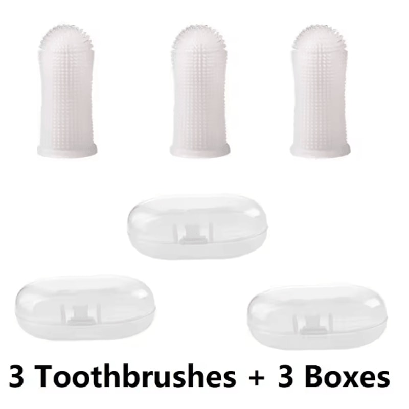 3PCS Pet Finger Toothbrush Set Soft Dental Cleaning Brush For Dogs Cats 2