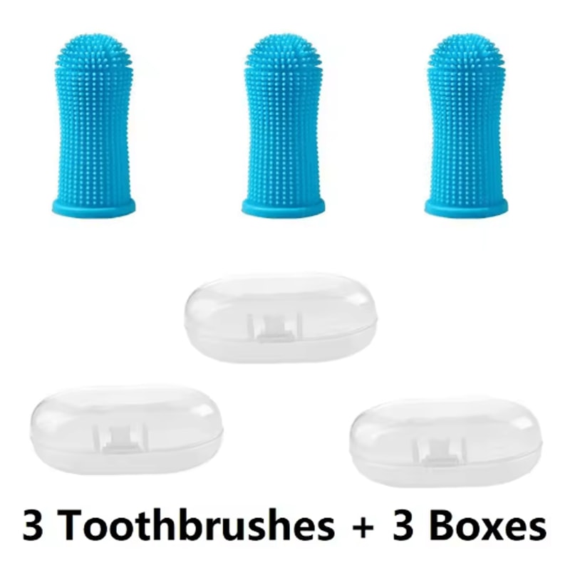 3PCS Pet Finger Toothbrush Set Soft Dental Cleaning Brush For Dogs Cats 3