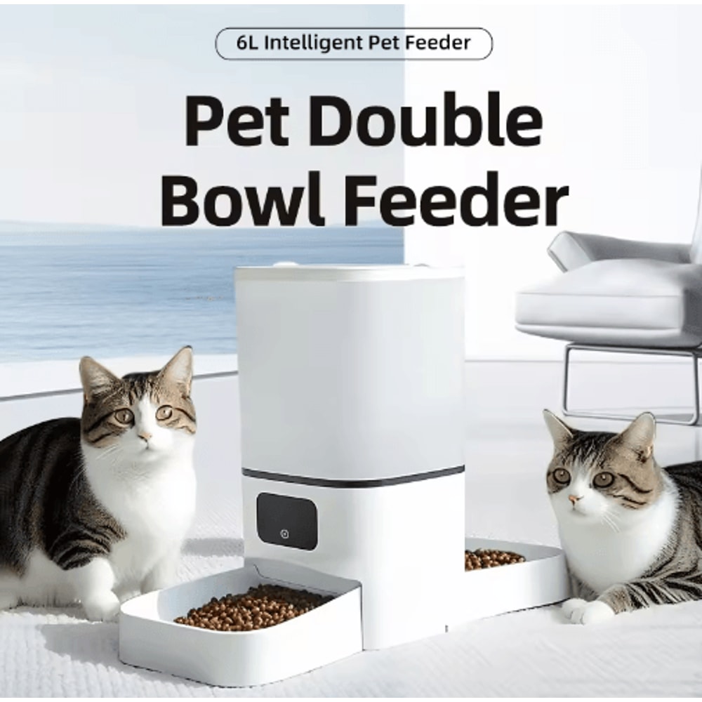 6L WiFi Automatic Pet Feeder Dual Bowl Smart Food Dispenser For Cats Dogs 2