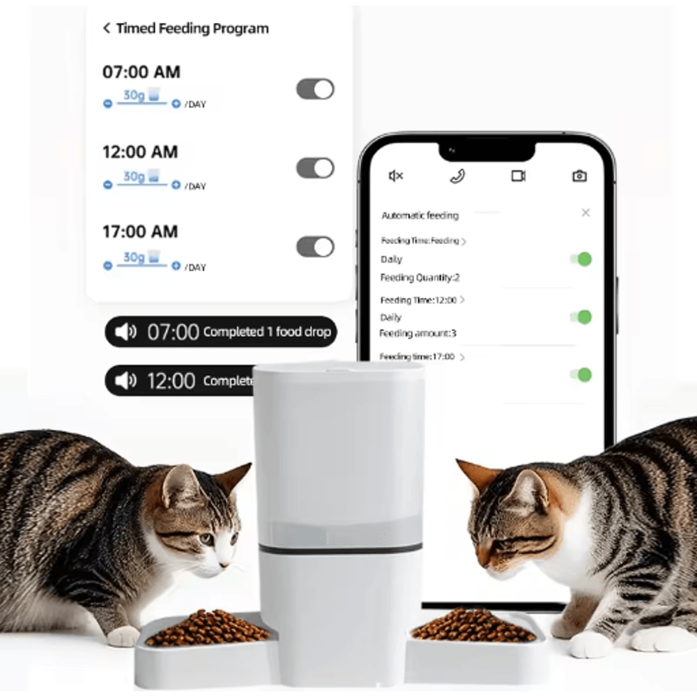 6L WiFi Automatic Pet Feeder Dual Bowl Smart Food Dispenser For Cats Dogs 6