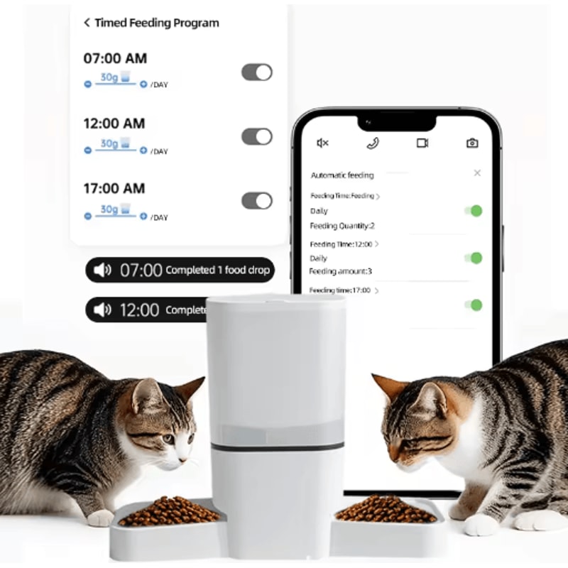 6L WiFi Automatic Pet Feeder Dual Bowl Smart Food Dispenser For Cats Dogs 6
