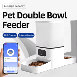 6l wifi automatic pet feeder dual bowl smart food dispenser for cats & dogs