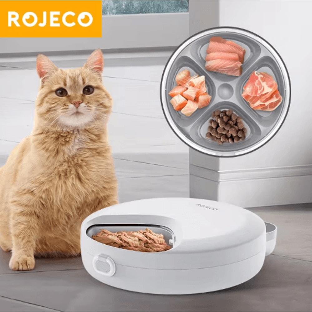 ROJECO 4Meal Wireless Automatic Pet Feeder Smart Wet Dry Food Dispenser For Cats Dogs 0