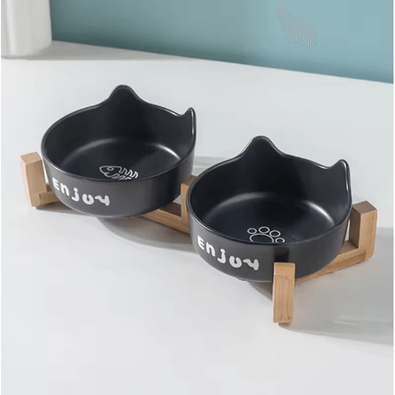 3PCS Ceramic Double Pet Bowl Set NonSlip Elevated Food Water Bowls For Cats Dogs 1