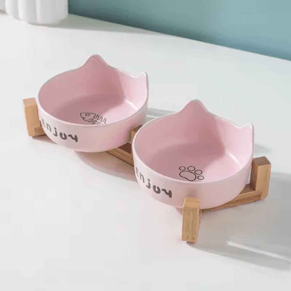 3PCS Ceramic Double Pet Bowl Set NonSlip Elevated Food Water Bowls For Cats Dogs 3