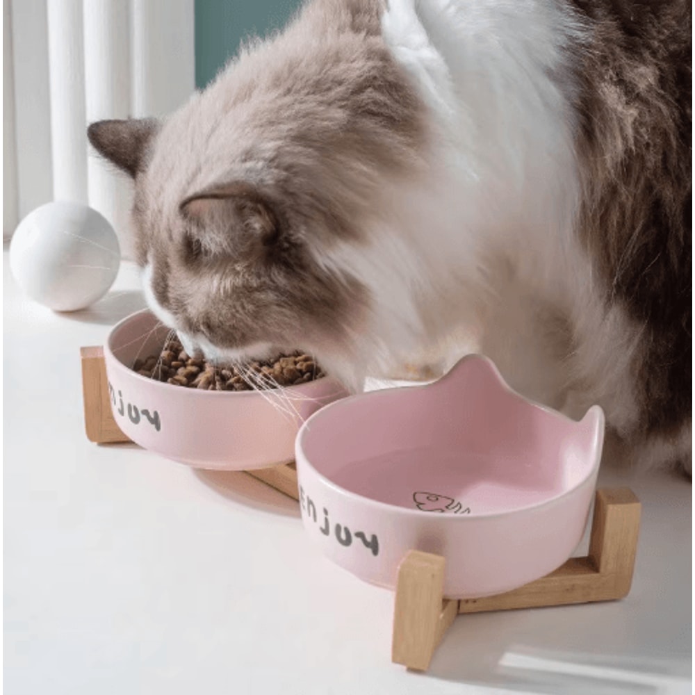 3PCS Ceramic Double Pet Bowl Set NonSlip Elevated Food Water Bowls For Cats Dogs 7