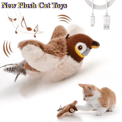 interactive electric flapping bird cat toy usb rechargeable catnip plush toy for cats & dogs