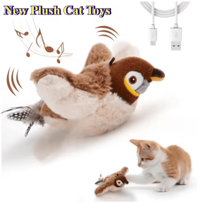 Interactive Electric Flapping Bird Cat Toy USB Rechargeable Catnip Plush Toy For Cats Dogs 0