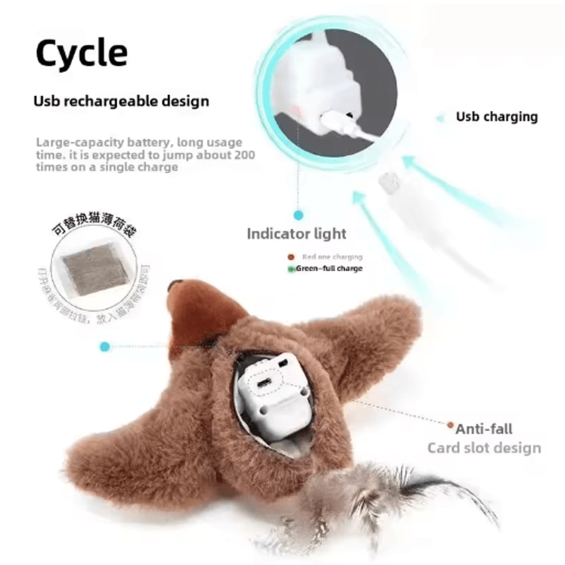 Interactive Electric Flapping Bird Cat Toy USB Rechargeable Catnip Plush Toy For Cats Dogs 5