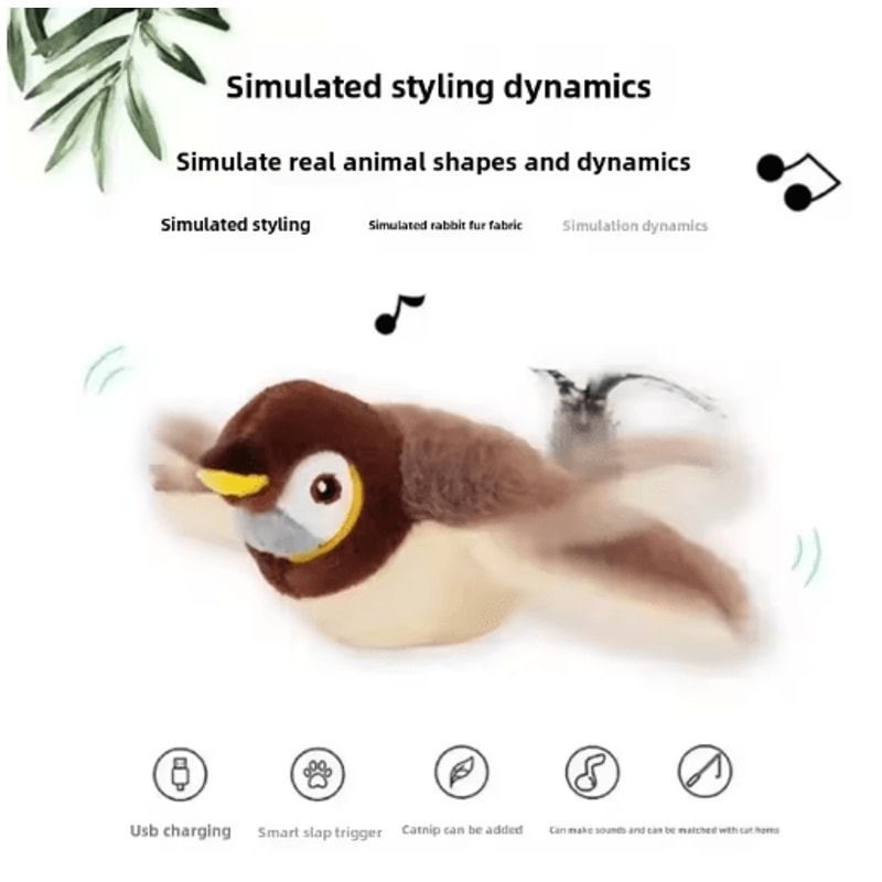 Interactive Electric Flapping Bird Cat Toy USB Rechargeable Catnip Plush Toy For Cats Dogs 6