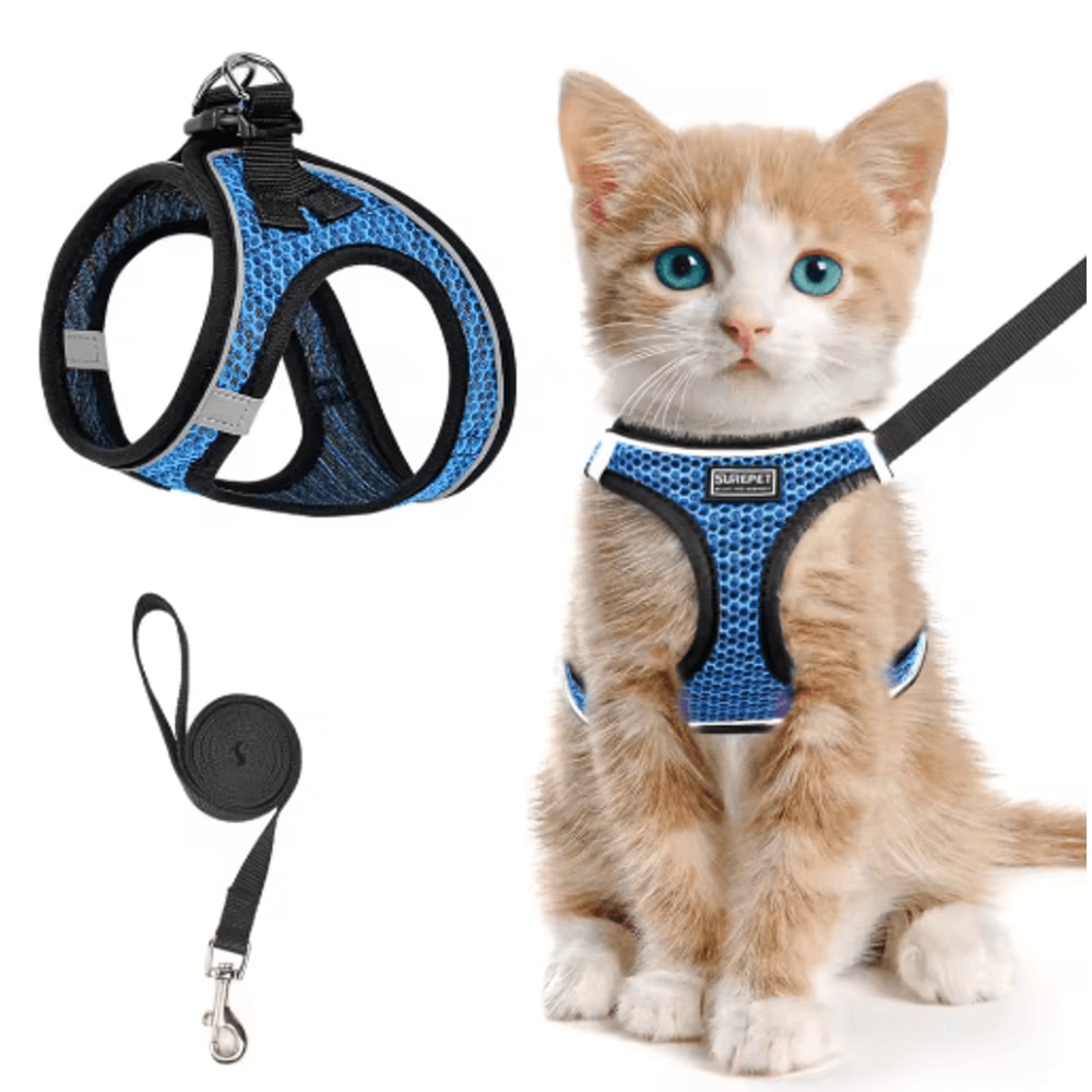 EscapeProof Cat Harness Leash Reflective Soft Mesh Vest For Outdoor Walking 3