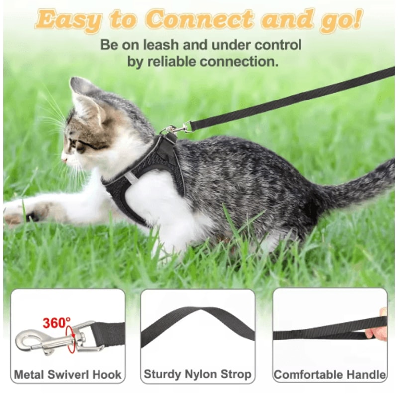 EscapeProof Cat Harness Leash Reflective Soft Mesh Vest For Outdoor Walking 7