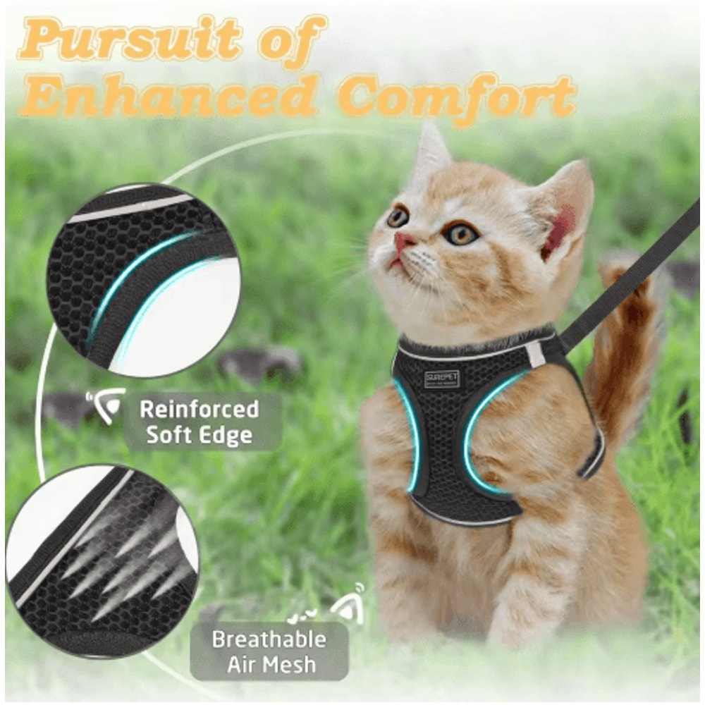 EscapeProof Cat Harness Leash Reflective Soft Mesh Vest For Outdoor Walking 8