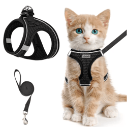 escape-proof cat harness & leash reflective soft mesh vest for outdoor walking