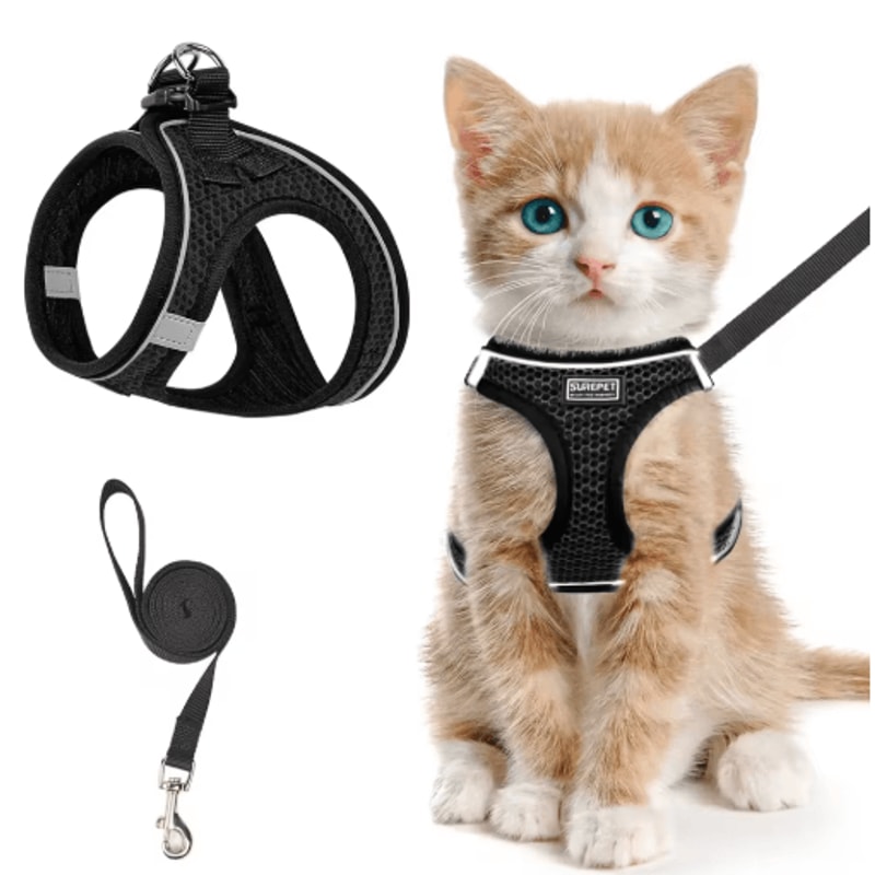 EscapeProof Cat Harness Leash Reflective Soft Mesh Vest For Outdoor Walking 0