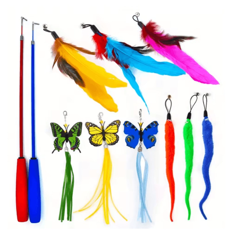 11Pack Interactive Cat Wand Toy Set Feather Bell Teaser Toys For Cats And Kittens 1