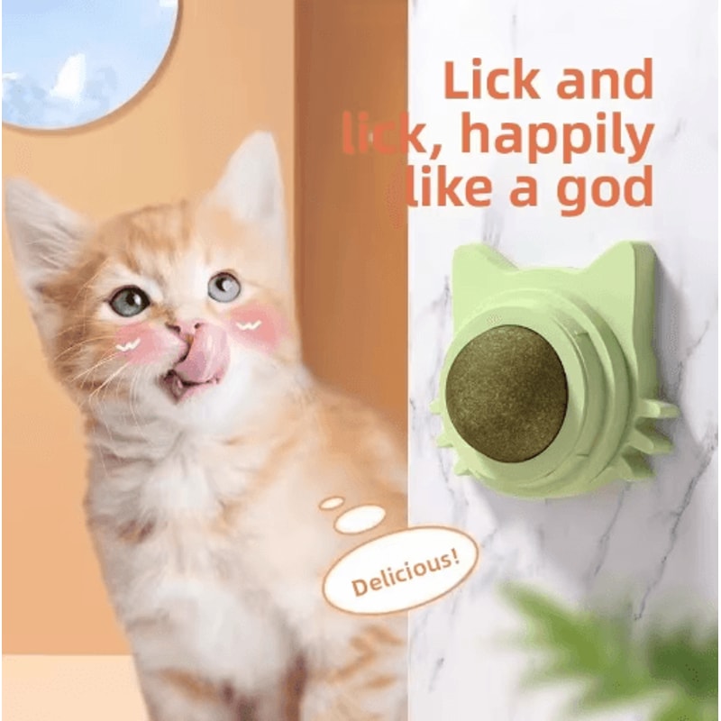 Rotatable Natural Catnip Wall Toy StickOn Catnip Ball Treat Scratcher Toy For Cats 8
