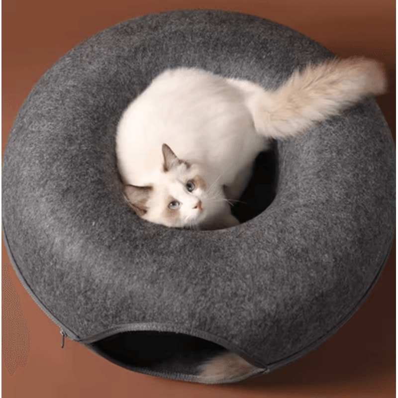 Donut Felt Cat Tunnel Bed Interactive Wool Cat Cave Play House For Indoor Cats 6