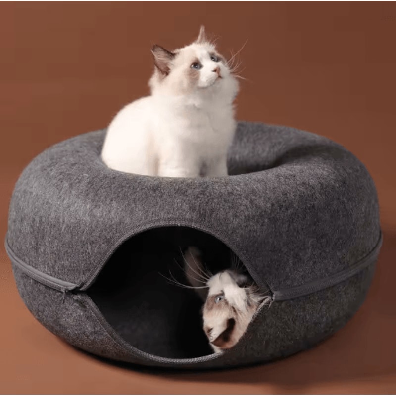 Donut Felt Cat Tunnel Bed Interactive Wool Cat Cave Play House For Indoor Cats 7