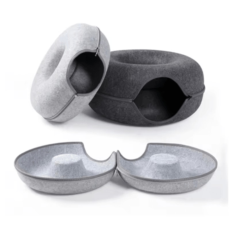 Donut Felt Cat Tunnel Bed Interactive Wool Cat Cave Play House For Indoor Cats 9