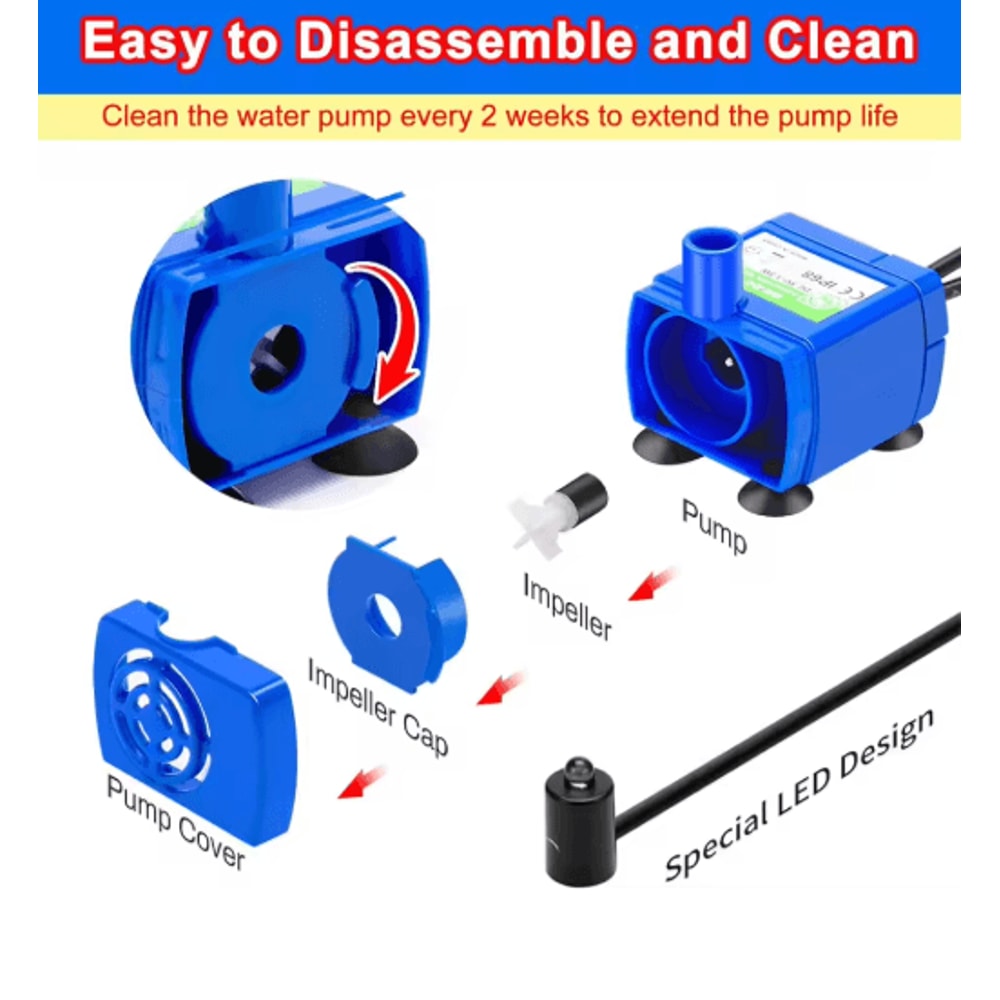 USB Cat Water Fountain Pump Replacement With LED Light For Pet Drinking Fountain 2