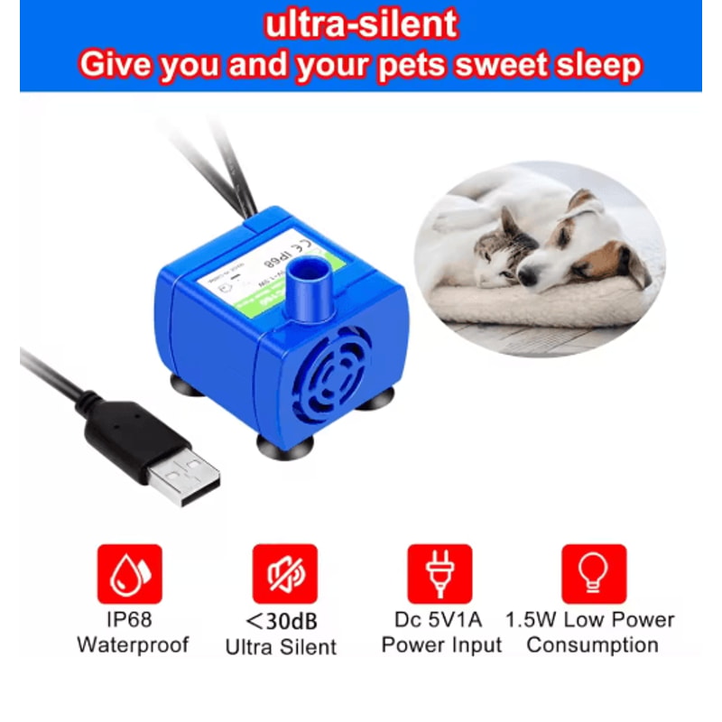 USB Cat Water Fountain Pump Replacement With LED Light For Pet Drinking Fountain 5