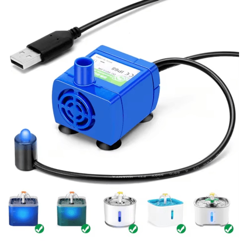 USB Cat Water Fountain Pump Replacement With LED Light For Pet Drinking Fountain 0