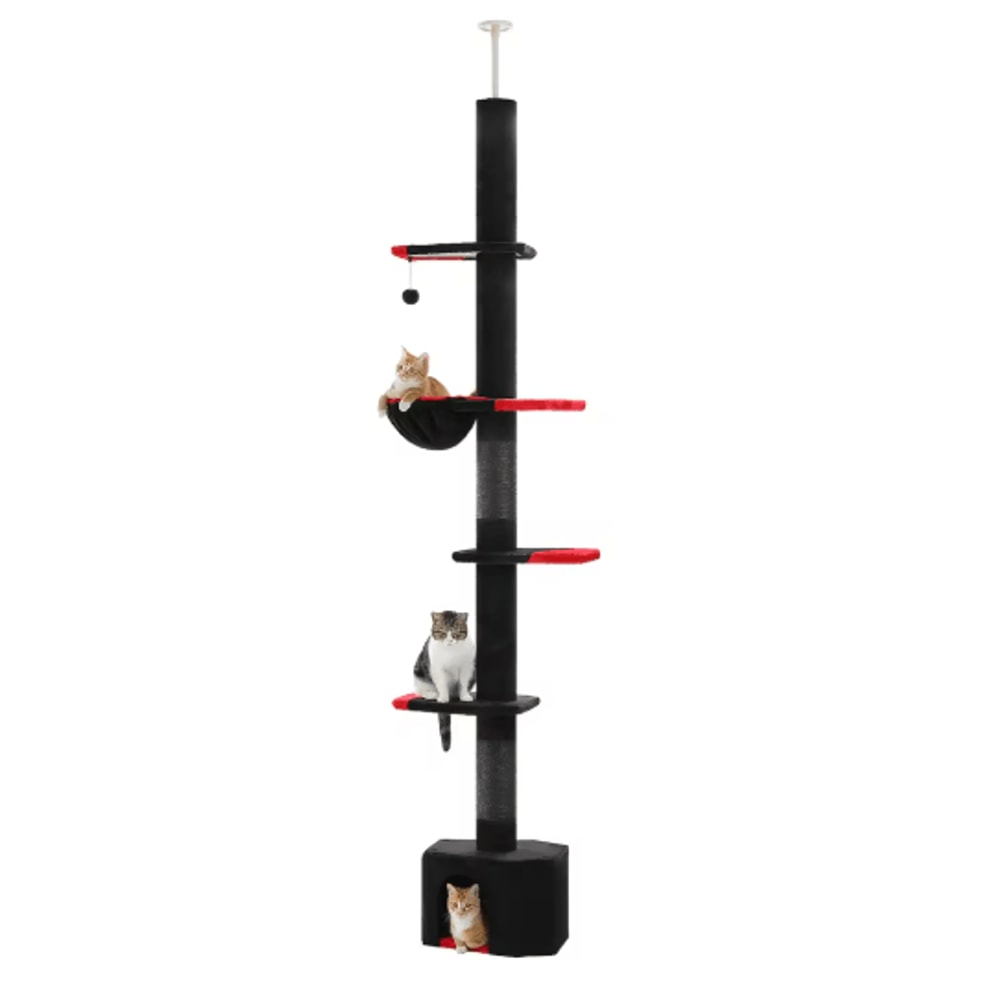 Adjustable Height Cat Tree Floor To Ceiling Cat Tower With Condo Hammock 1
