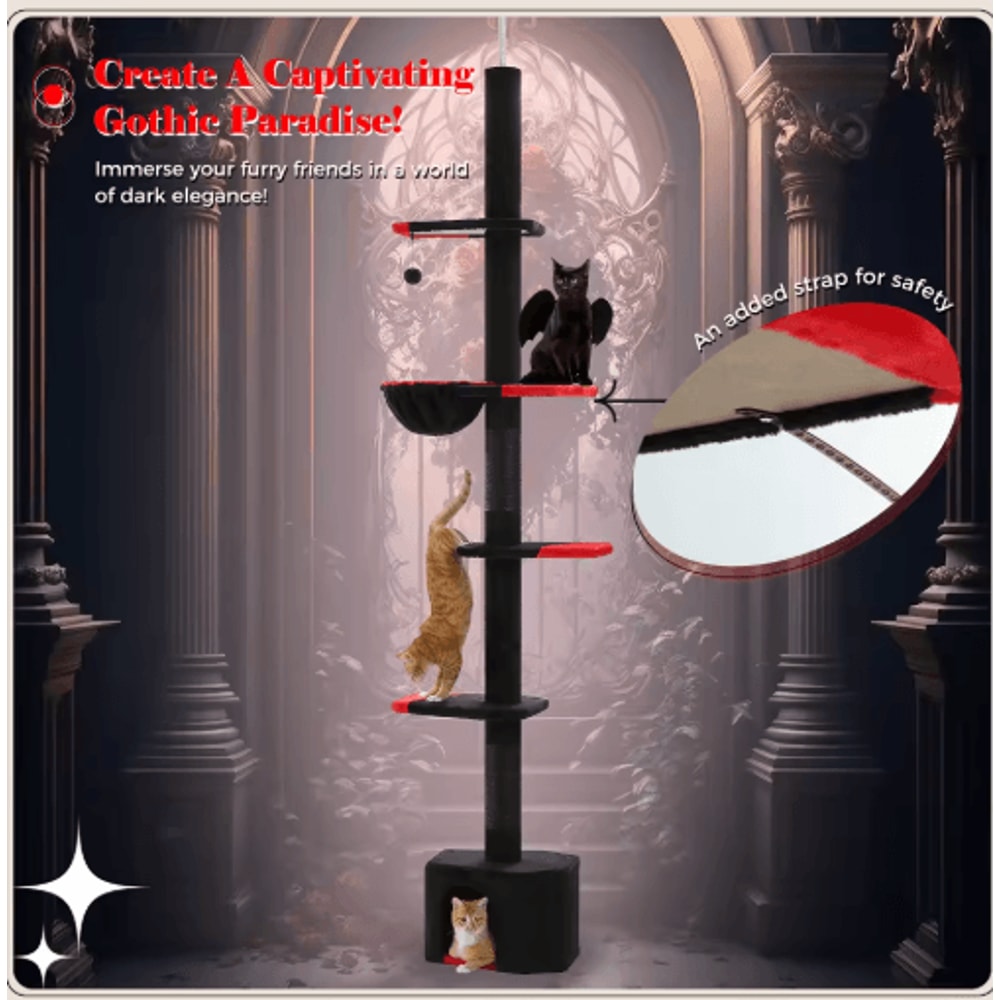 Adjustable Height Cat Tree Floor To Ceiling Cat Tower With Condo Hammock 6