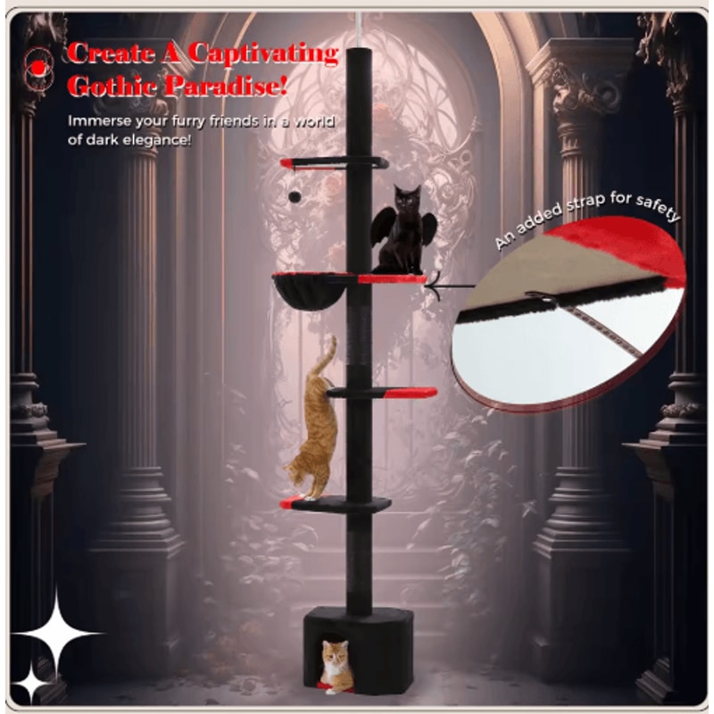Adjustable Height Cat Tree Floor To Ceiling Cat Tower With Condo Hammock 6