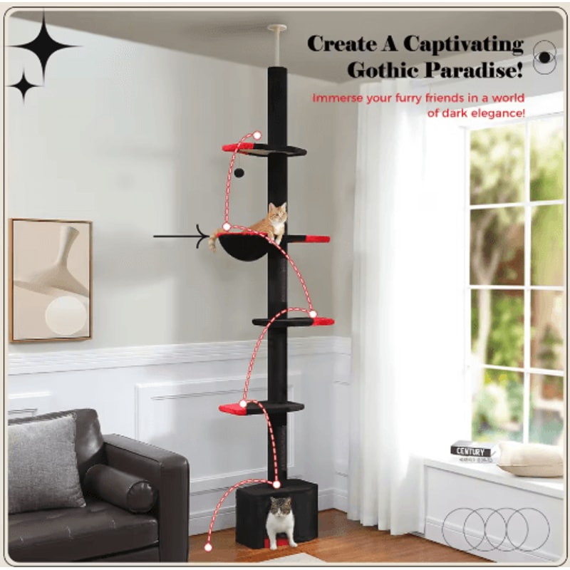 Adjustable Height Cat Tree Floor To Ceiling Cat Tower With Condo Hammock 7