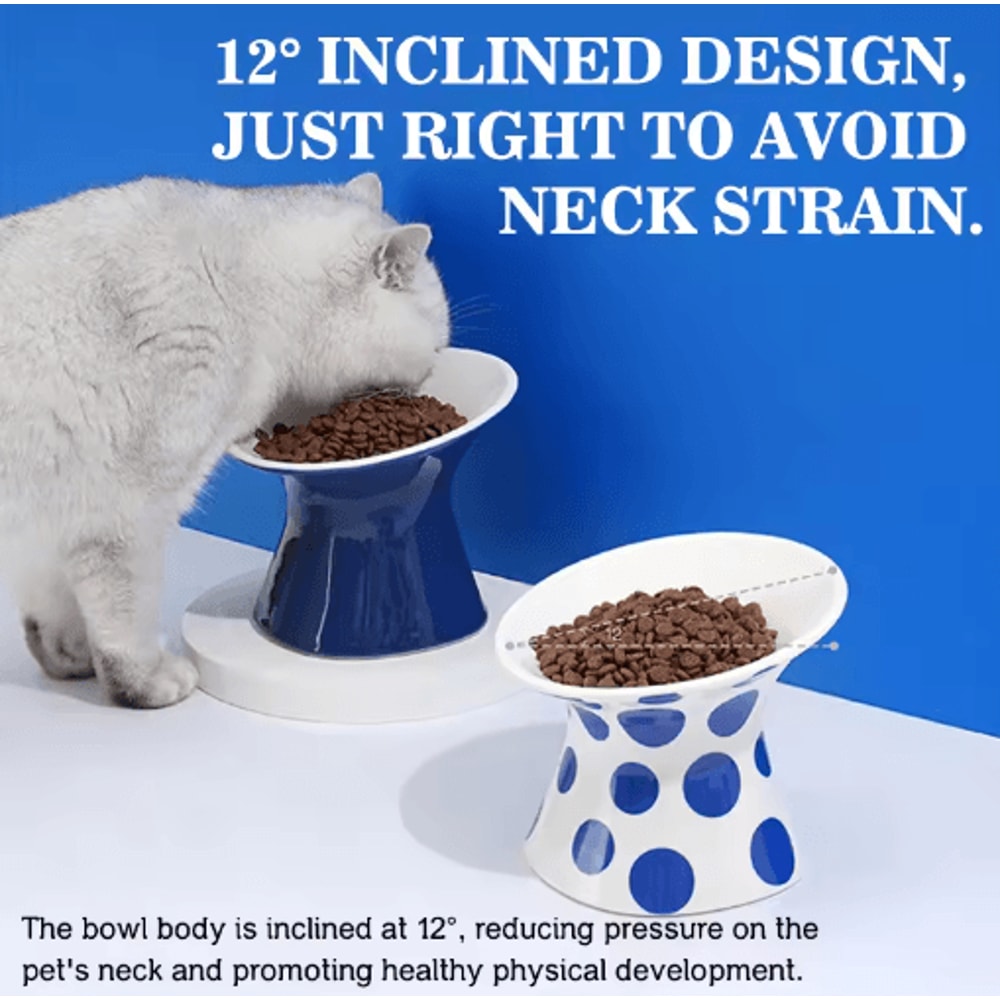 Elevated Ceramic Cat Bowls AntiTip Pet Food Water Dish Set 8