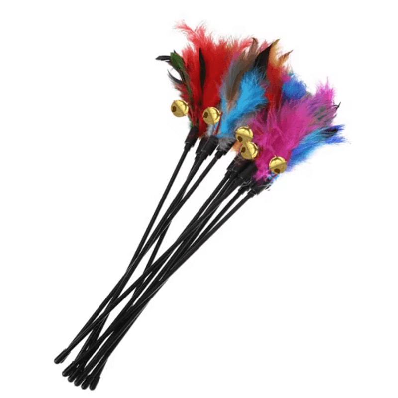 5PCS Interactive Cat Wand Toy Set With Colorful Feather Bell Teasers 1