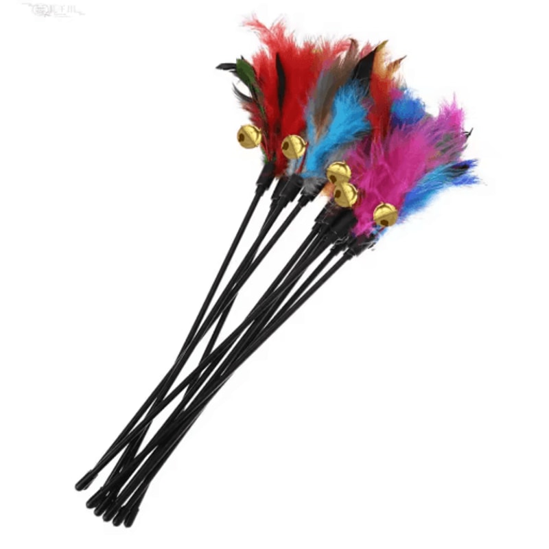 5PCS Interactive Cat Wand Toy Set With Colorful Feather Bell Teasers 2