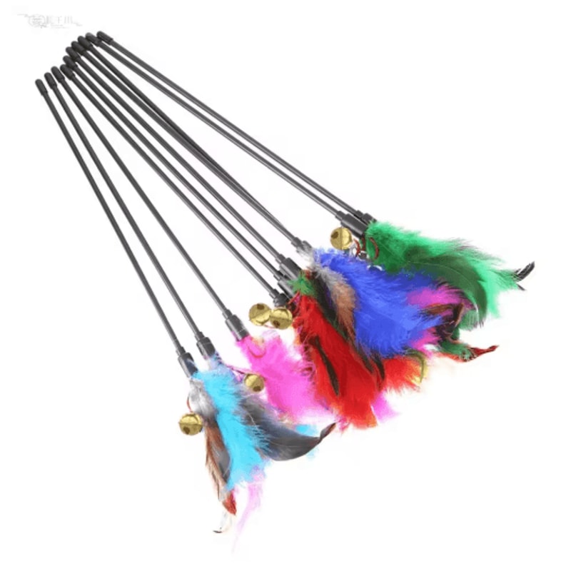 5PCS Interactive Cat Wand Toy Set With Colorful Feather Bell Teasers 0