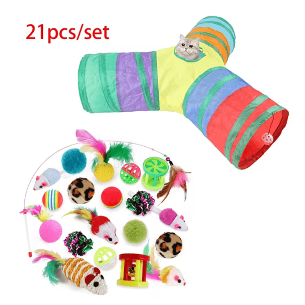 Rainbow Cat Tunnel Collapsible Interactive Play Tube For Cats Puppies 0