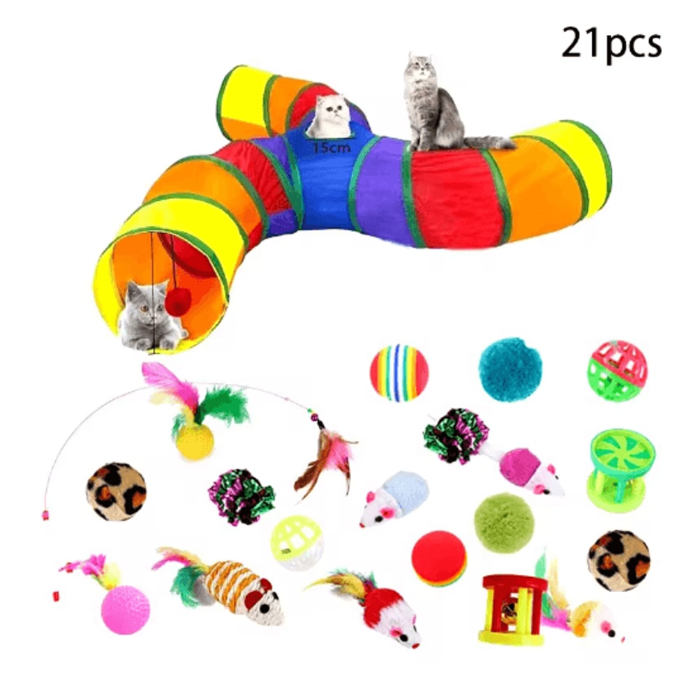 Rainbow Cat Tunnel Collapsible Interactive Play Tube For Cats Puppies 2
