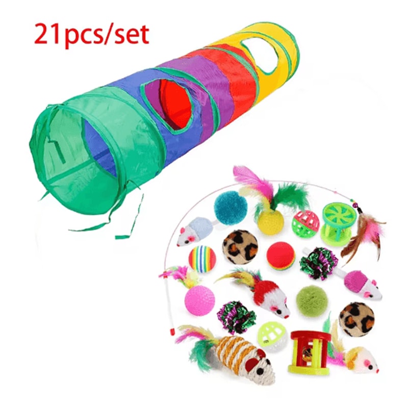 Rainbow Cat Tunnel Collapsible Interactive Play Tube For Cats Puppies 8