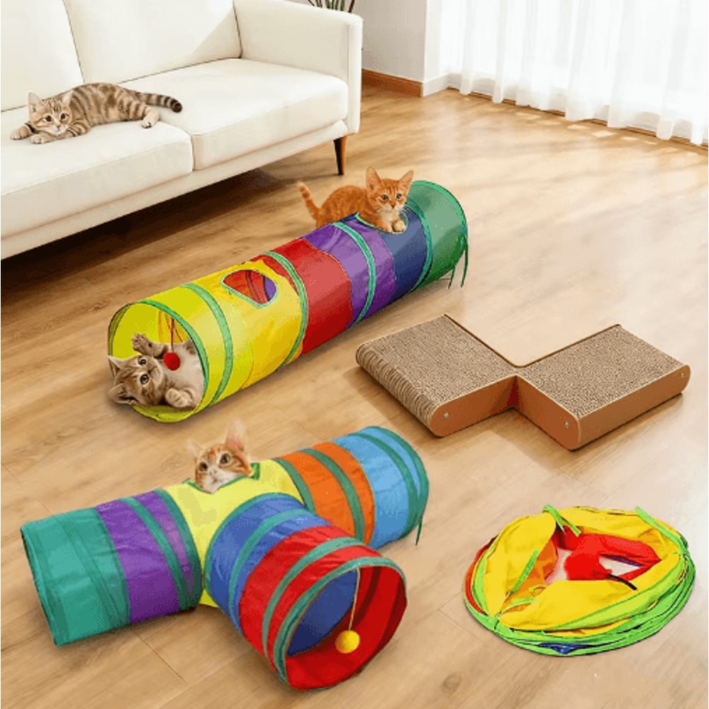 Rainbow Cat Tunnel Collapsible Interactive Play Tube For Cats Puppies 29