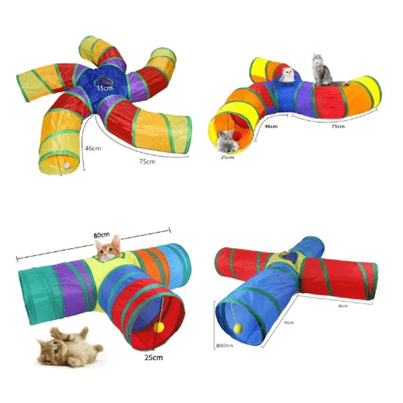 Rainbow Cat Tunnel Collapsible Interactive Play Tube For Cats Puppies 25