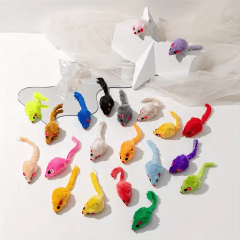 25PCS Plush Cat Mouse Toys Interactive Mini Mice For Cats Kittens 6