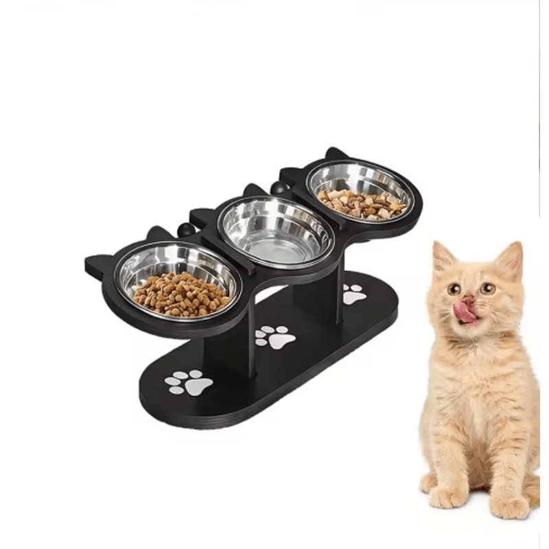 Elevated Cat Feeder With Solid Wood Frame Stainless Steel Bowls 1